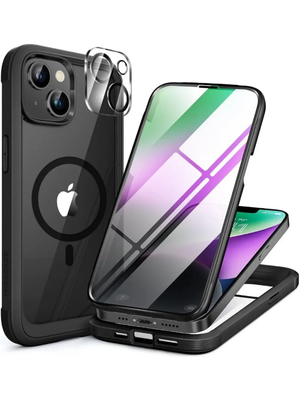 Full-Body Magnetic Clear Case for iPhone 14 Plus with Tempered Glass Protector